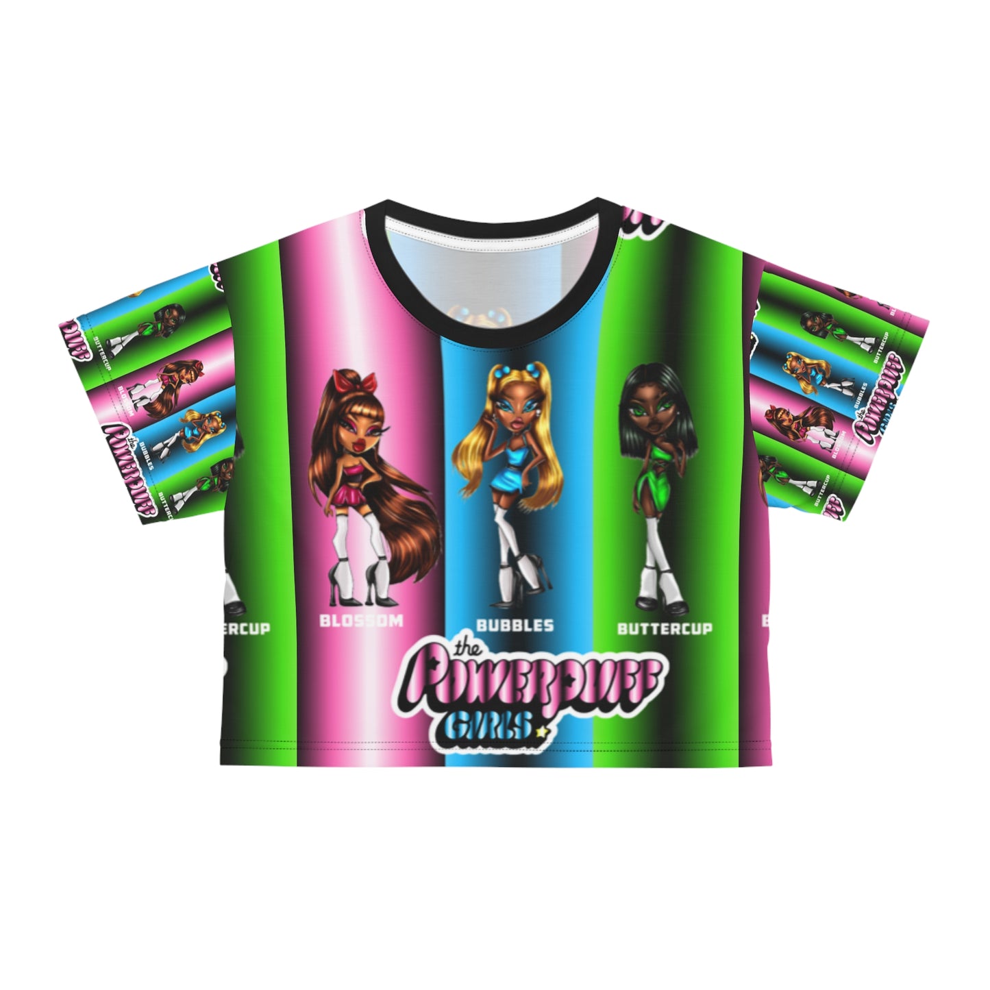 Powerpuff girls gradient green blue and pink AOP Crop Tee
