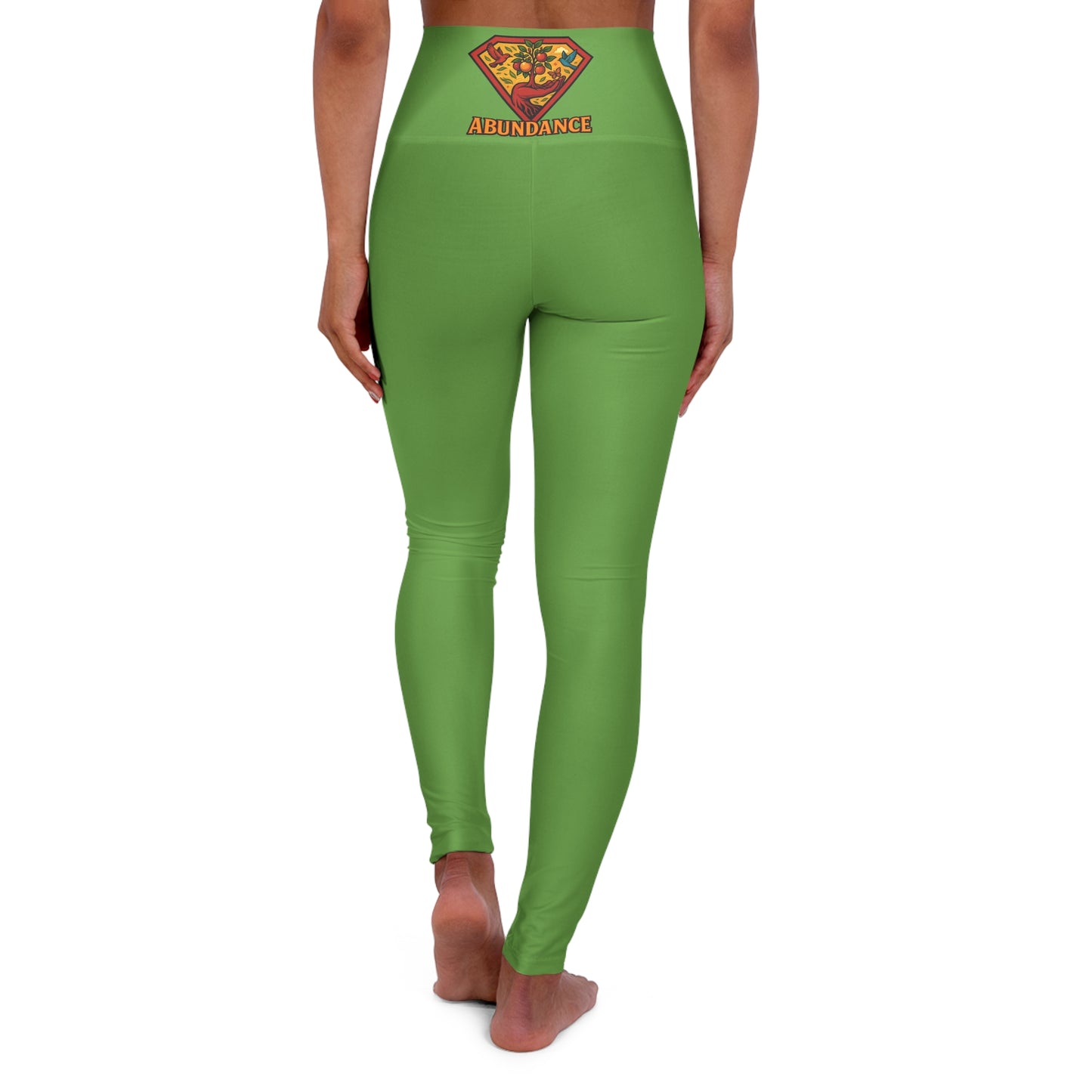Abundance High Waisted Green Yoga Leggings, Inspirational Activewear, Fitness Leggings, Workout Pants, Gift for Yogis