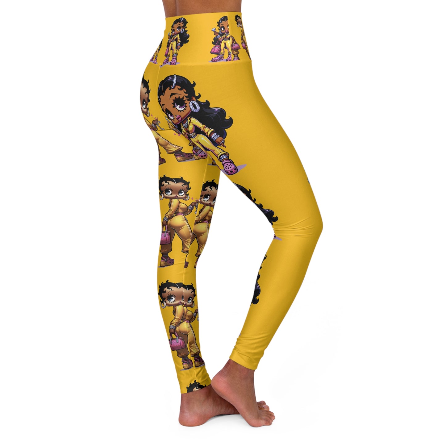 Betty boop yellow and pink High Waisted Yoga Leggings - Fun and Funky Activewear for Fitness, Yoga, Dance, Athleisure, and Everyday Wear