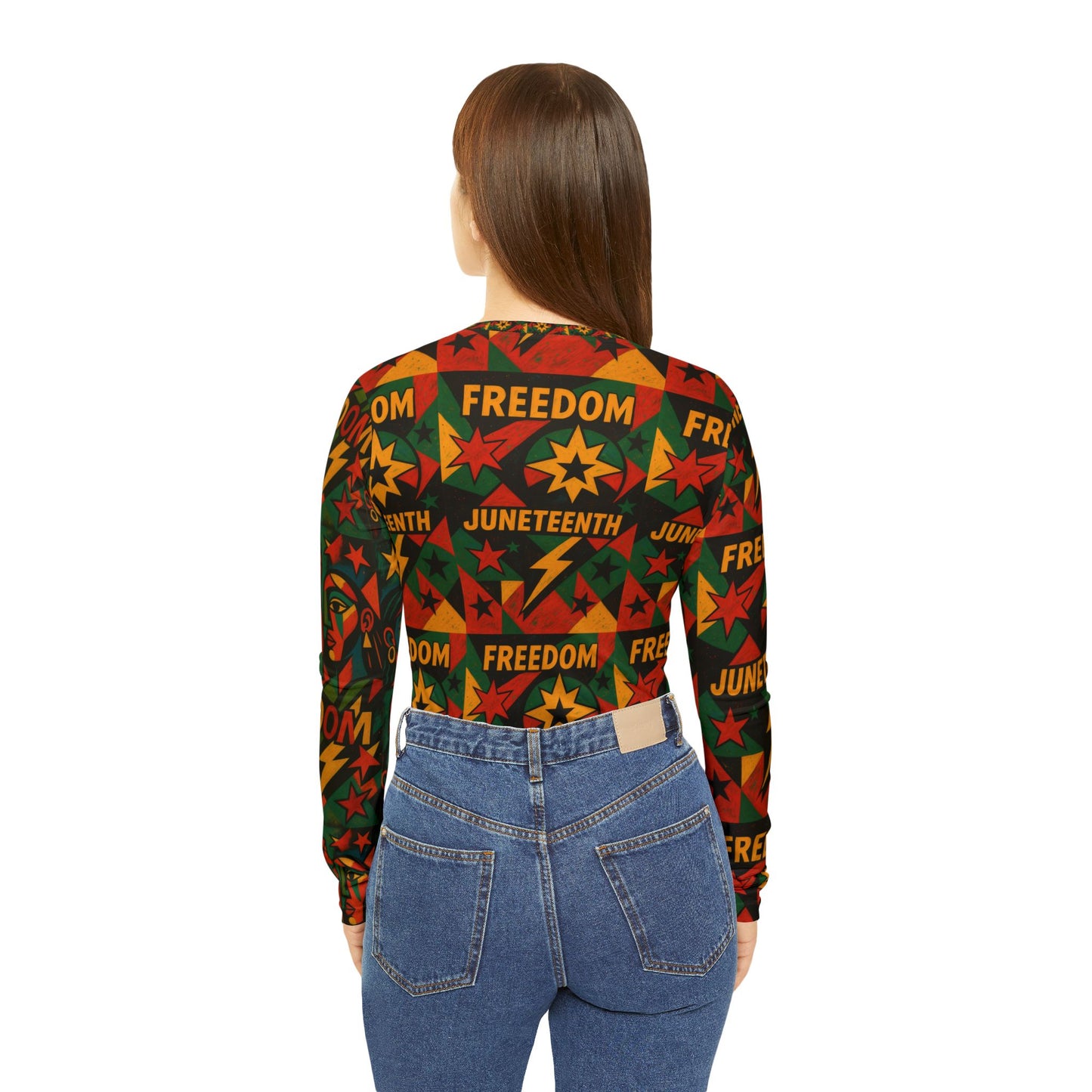 Juneteenth ,freedom theme Women's Long Sleeve Graphic V-Neck Shirt, Fun Comic Pop Art Top, Casual Wear, Gift for Her, Birthday Tee, Statement Shirt