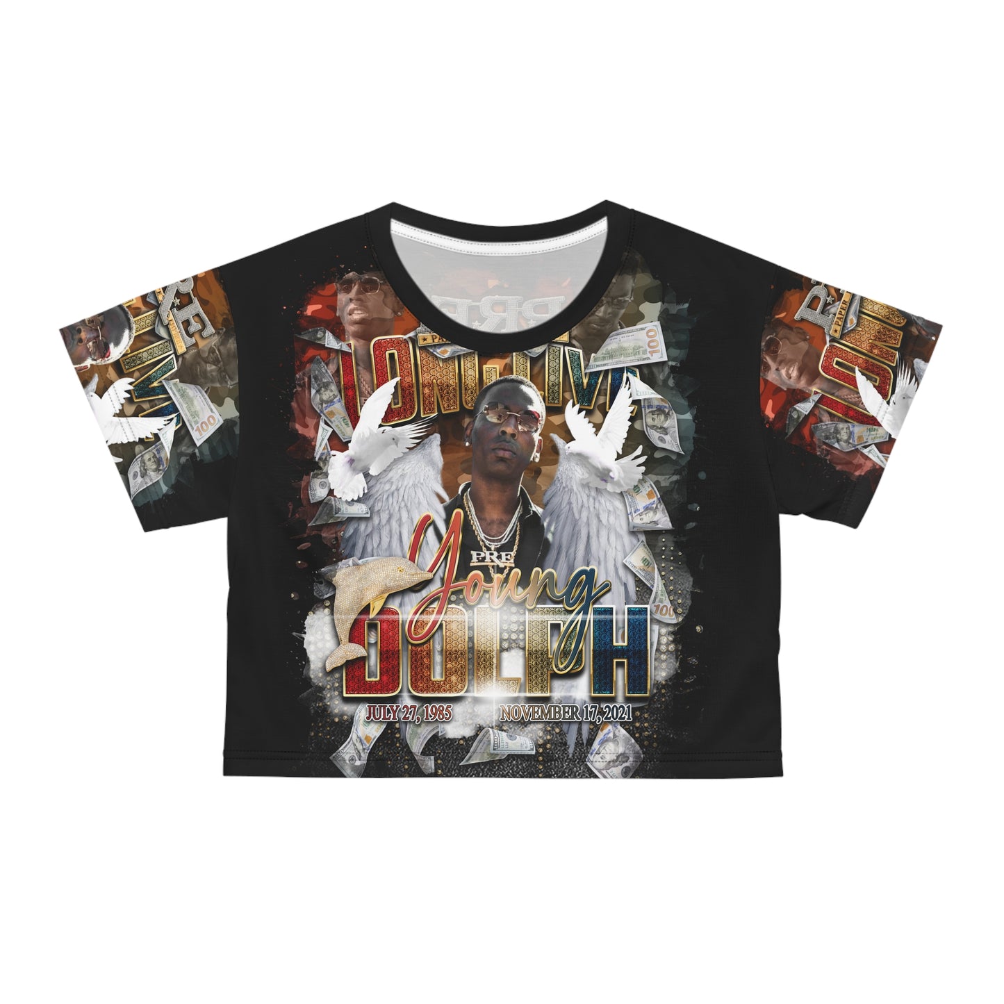 Young Dolph Black Crop Tee (AOP)