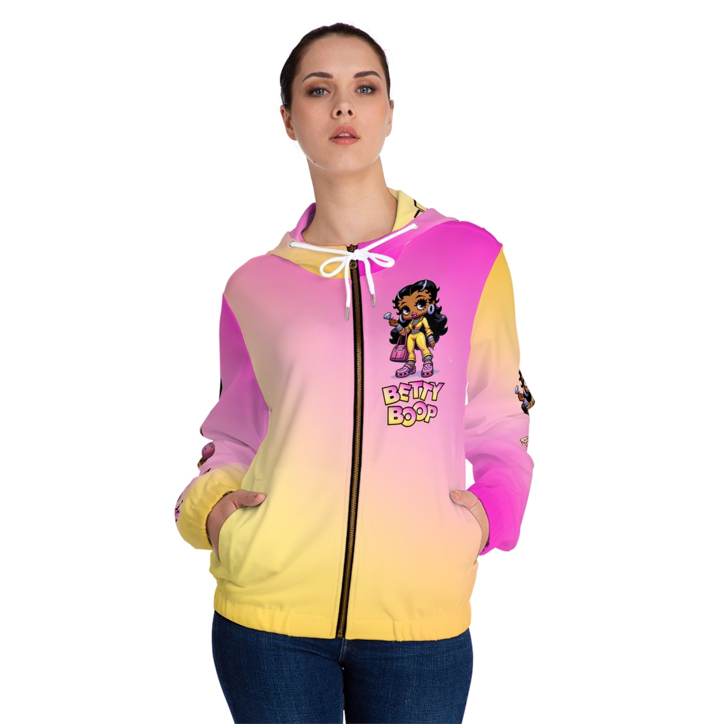 Betty boop pink and yellow Women’s Full-Zip Hoodie (AOP)