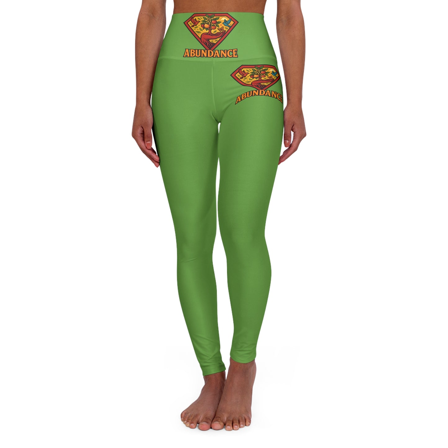Abundance High Waisted Green Yoga Leggings, Inspirational Activewear, Fitness Leggings, Workout Pants, Gift for Yogis
