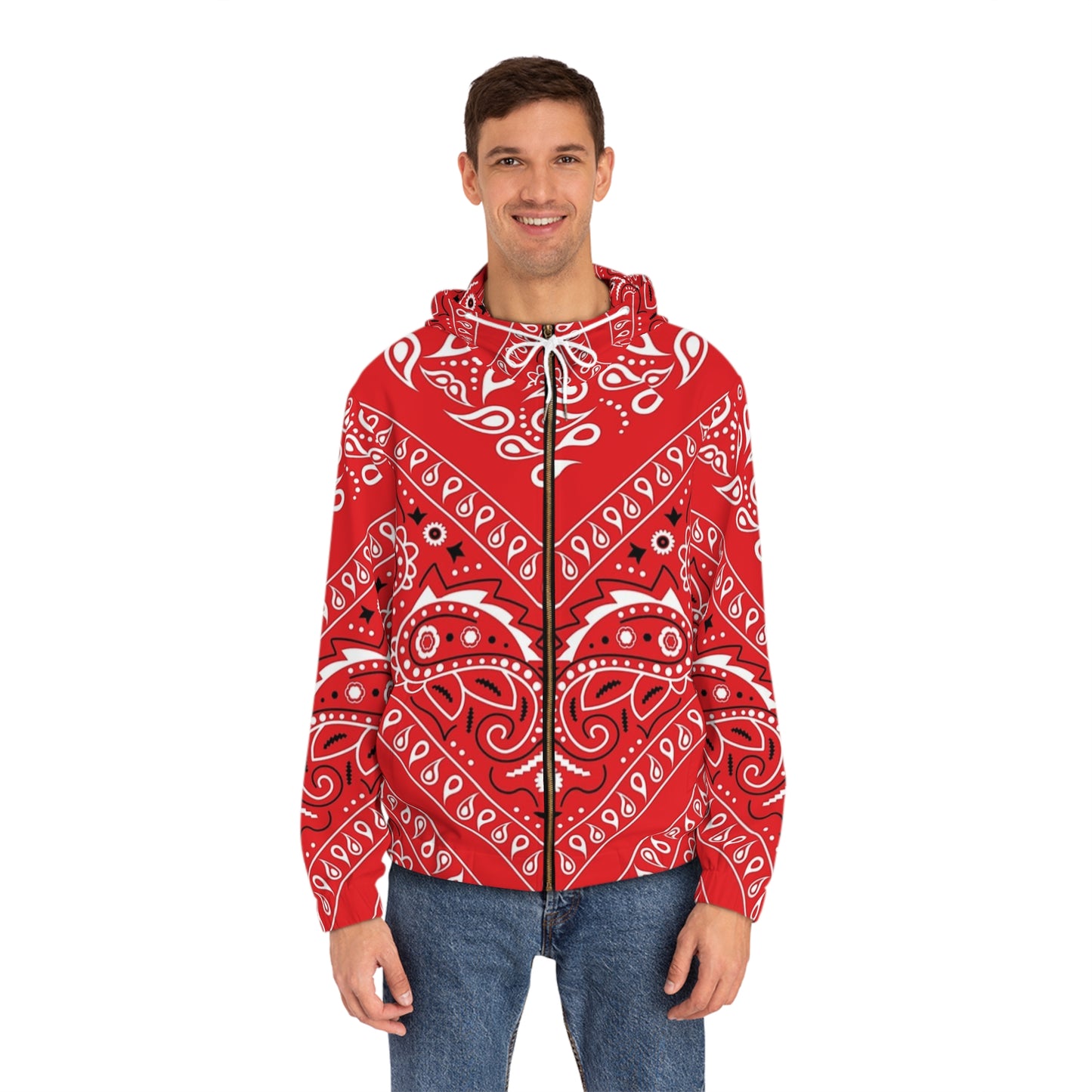 Bandana red Men's Full-Zip Hoodie (AOP)
