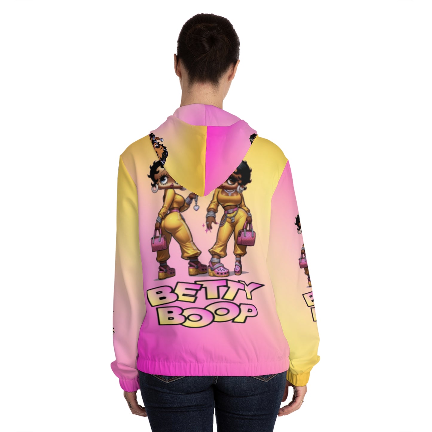 Betty boop pink and yellow Women’s Full-Zip Hoodie (AOP)