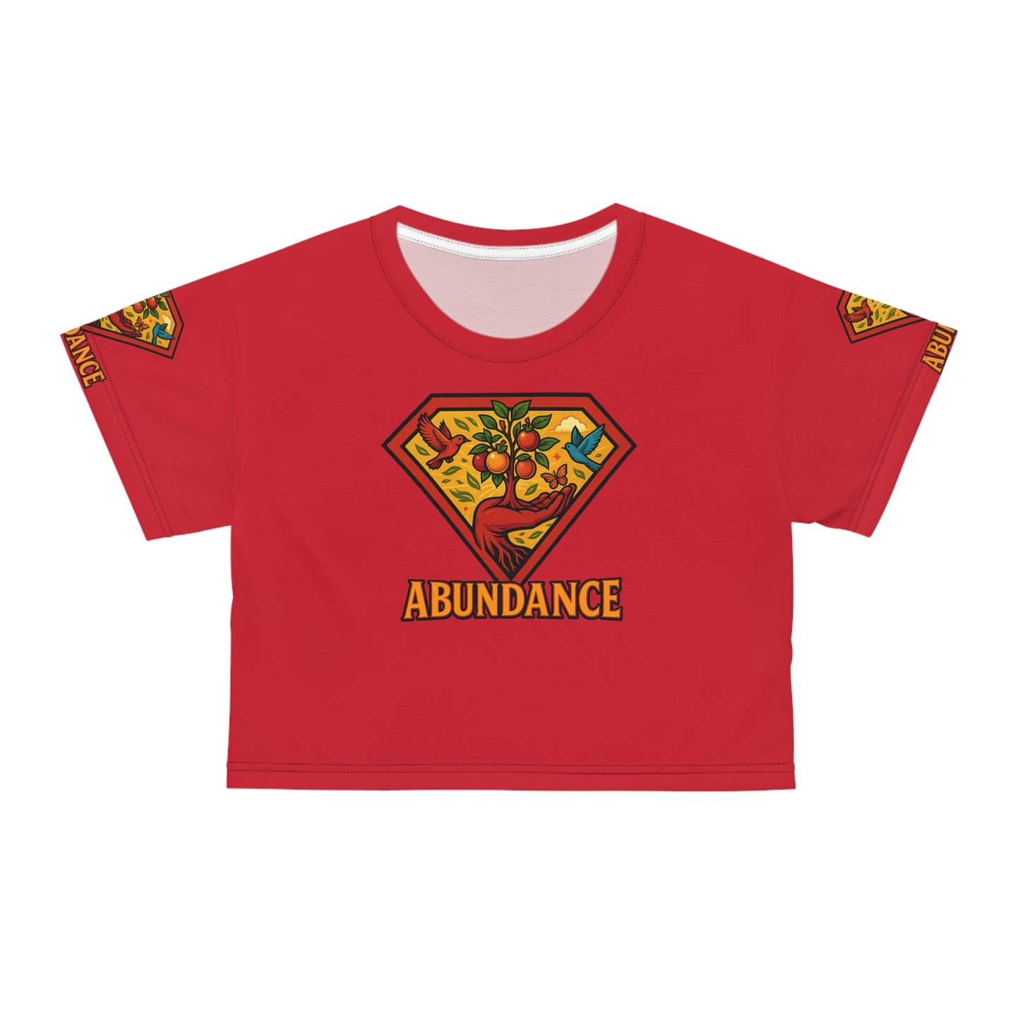 Abundance Vibrant Crop Tee, Superhero Style Shirt, Unique Boho Top, Colorful Summer Wear, Gift for Her, Festival Fashion
