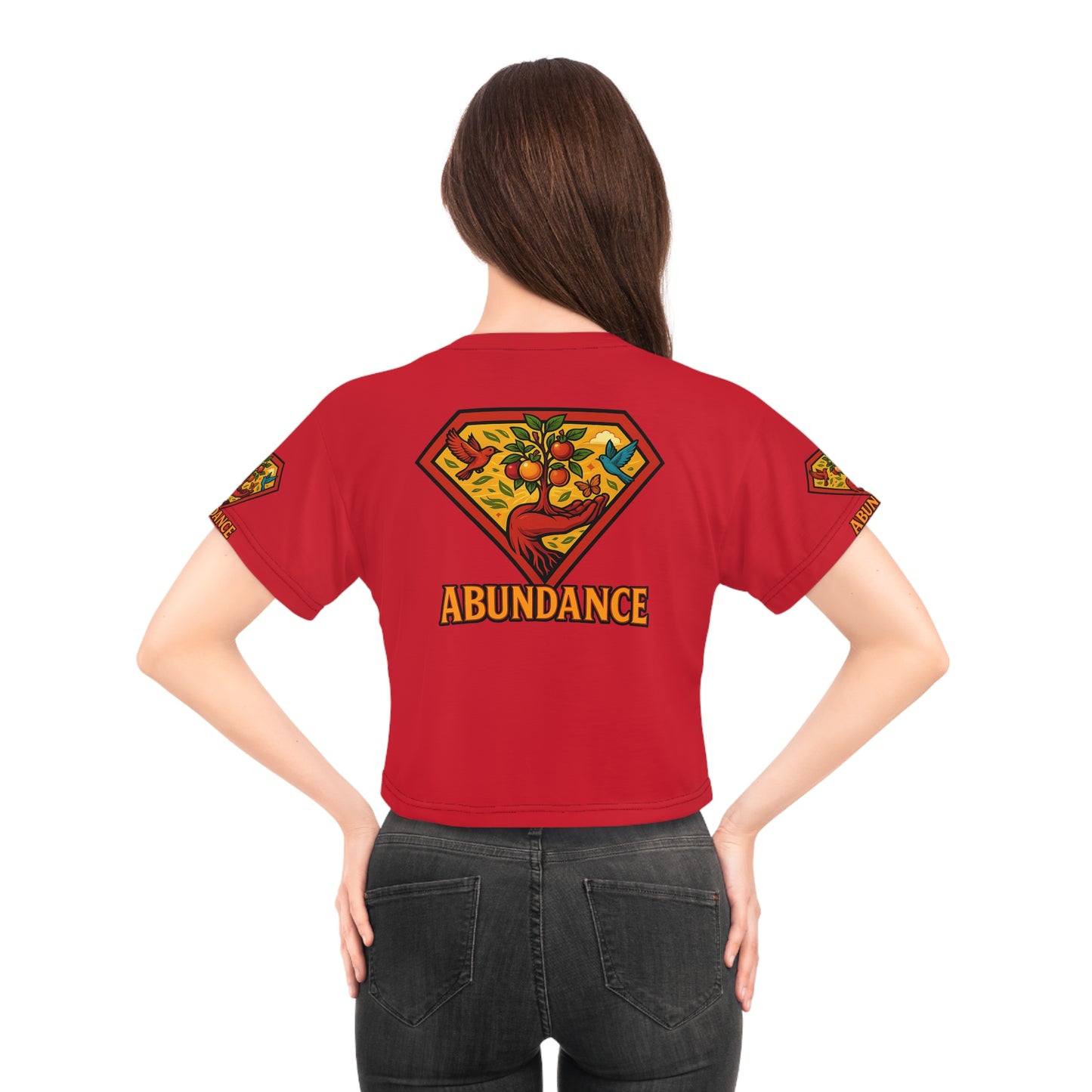 Abundance Vibrant Crop Tee, Superhero Style Shirt, Unique Boho Top, Colorful Summer Wear, Gift for Her, Festival Fashion