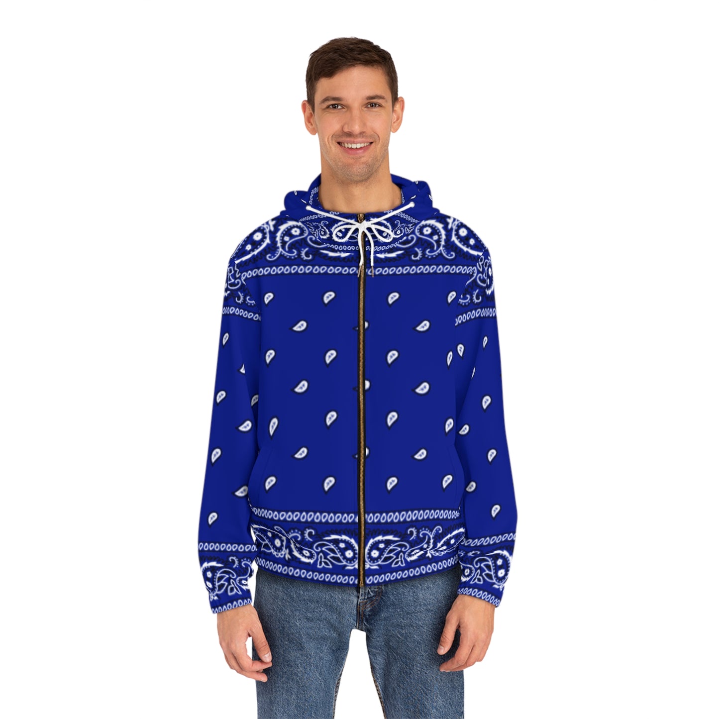Bandana blue Men's Full-Zip Hoodie (AOP)