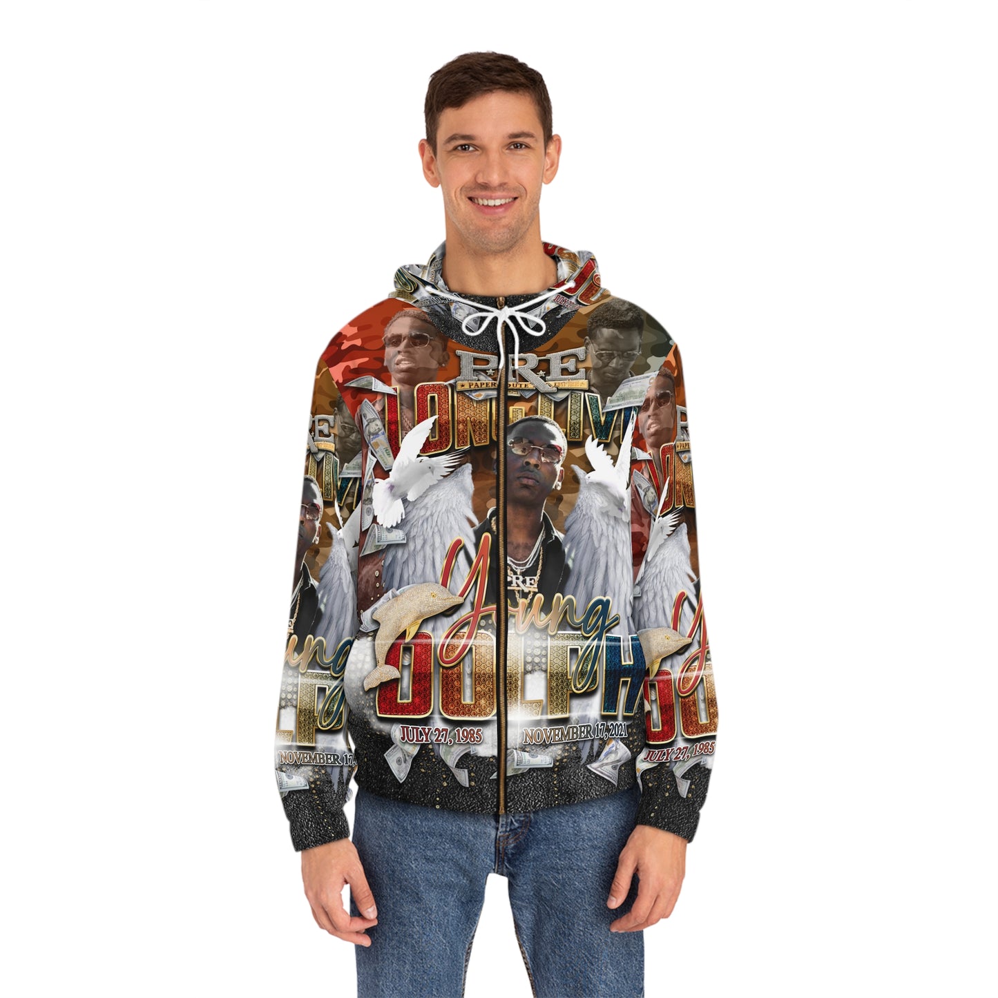 Young Dolph multi-color camouflage Men's Full-Zip Hoodie (AOP)