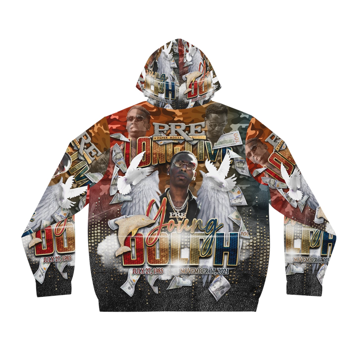 Young Dolph multi-color camouflage Men's Full-Zip Hoodie (AOP)