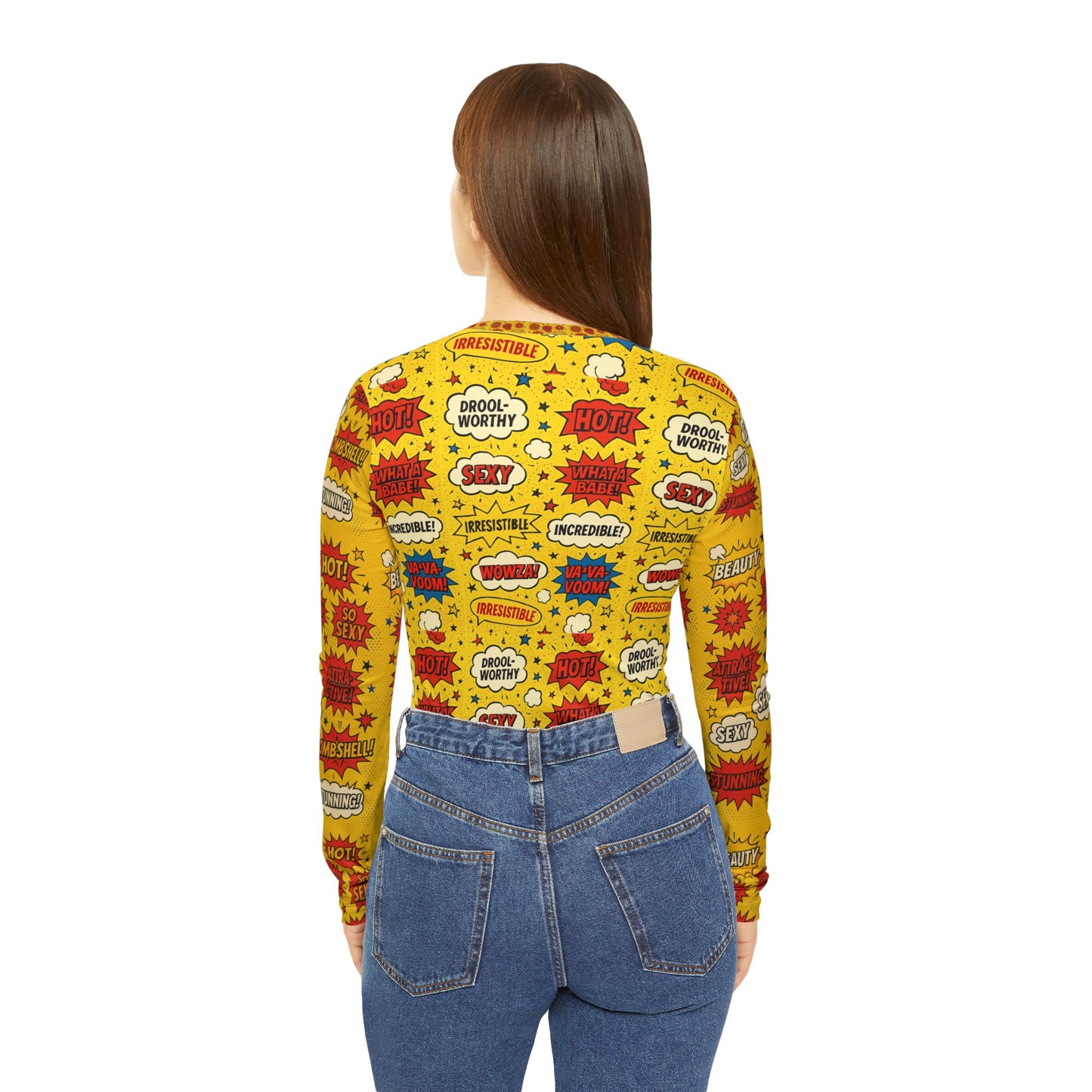 Positive affirmations yellow Women's Long Sleeve Graphic V-Neck Shirt, Fun Comic Pop Art Top, Casual Wear, Gift for Her, Birthday Tee, Statement Shirt