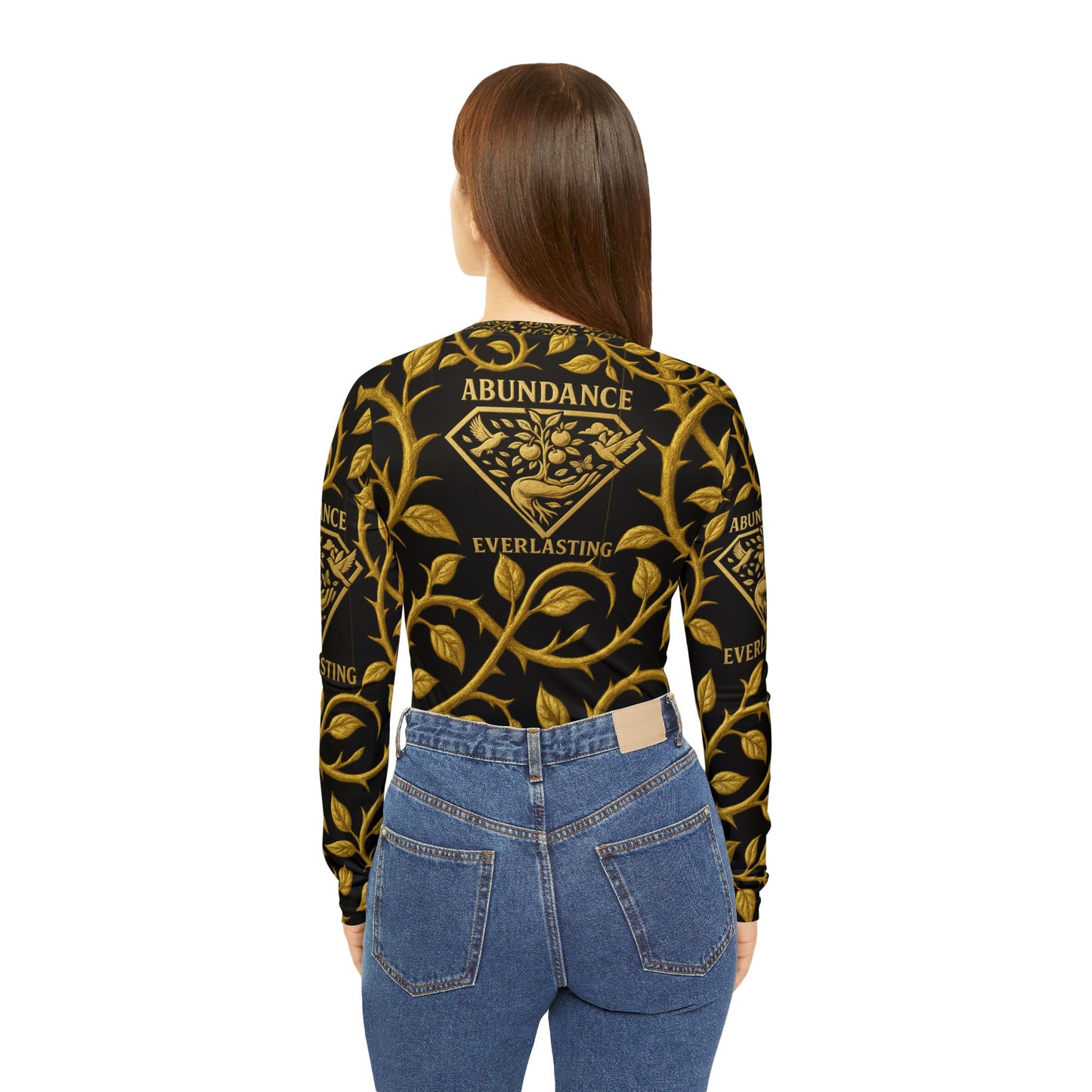 Abundance Everlasting black and gold Women's Long Sleeve Graphic V-Neck Shirt, Fun Comic Pop Art Top, Casual Wear, Gift for Her, Birthday Tee, Statement Shirt
