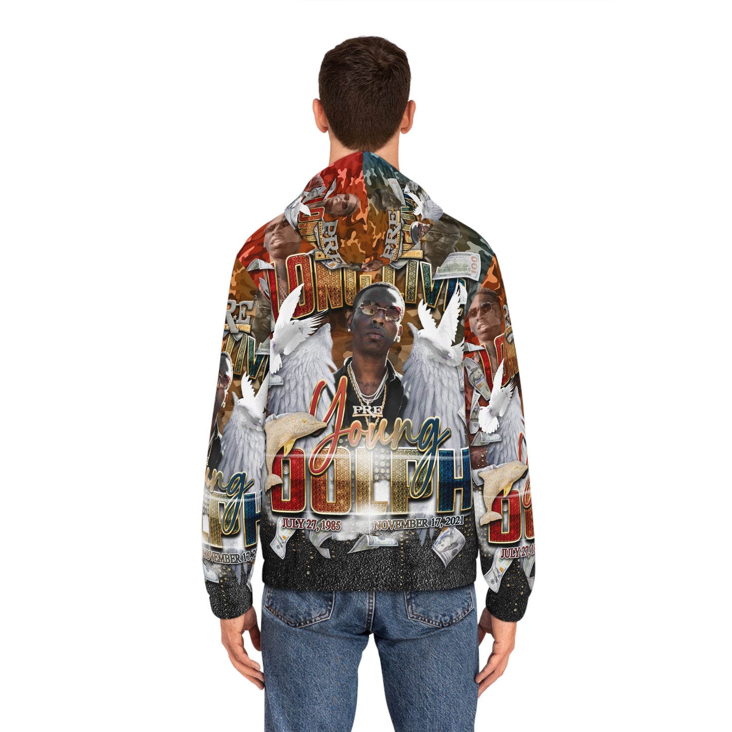 Young Dolph multi-color camouflage Men's Full-Zip Hoodie (AOP)