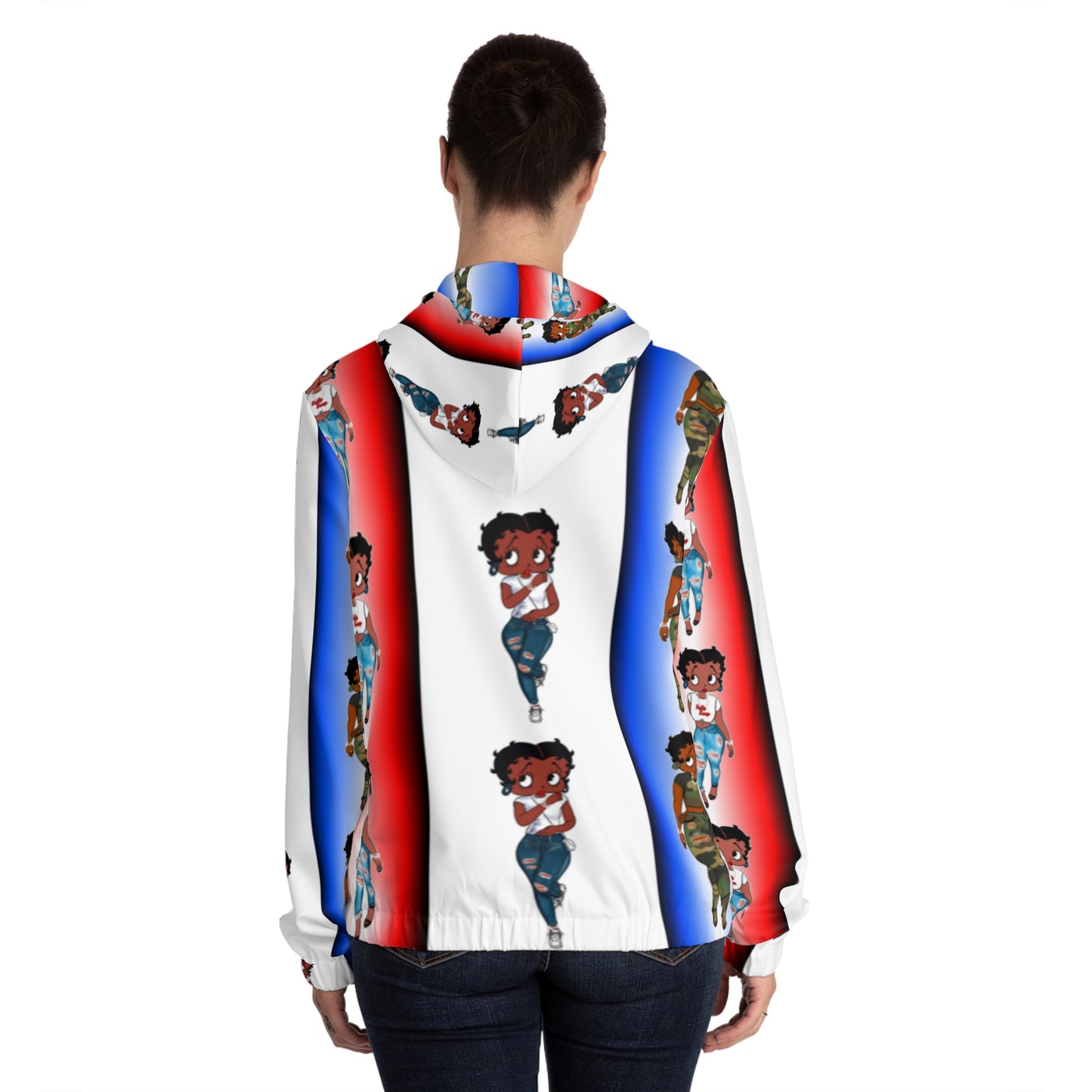 Betty boop red white and blue Womens Full-Zip Hoodie (AOP)
