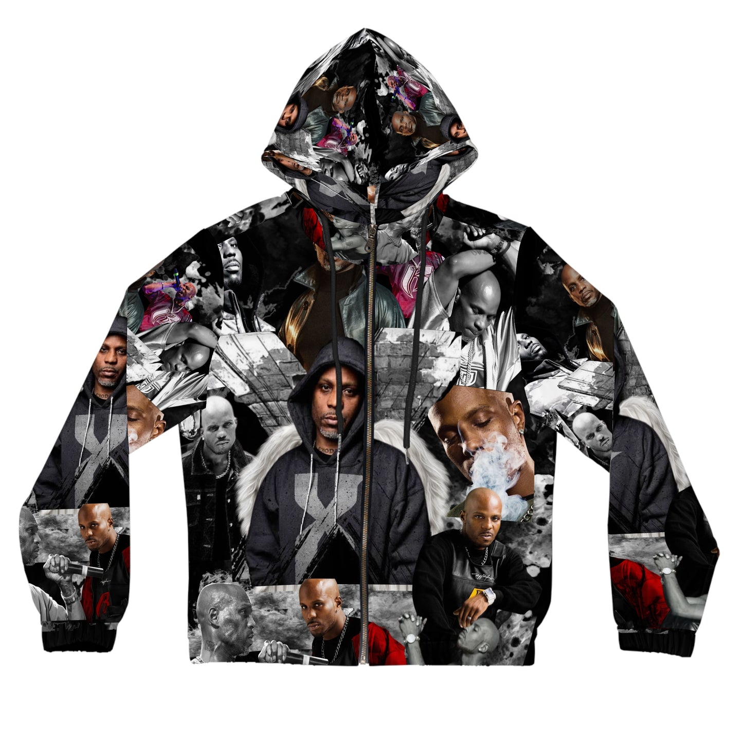 DMX black and gray Womens Full-Zip Hoodie (AOP)