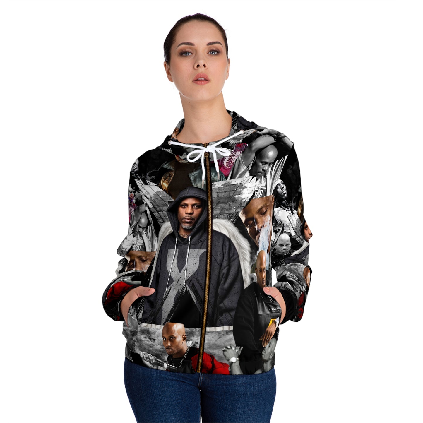 DMX black and gray Womens Full-Zip Hoodie (AOP)