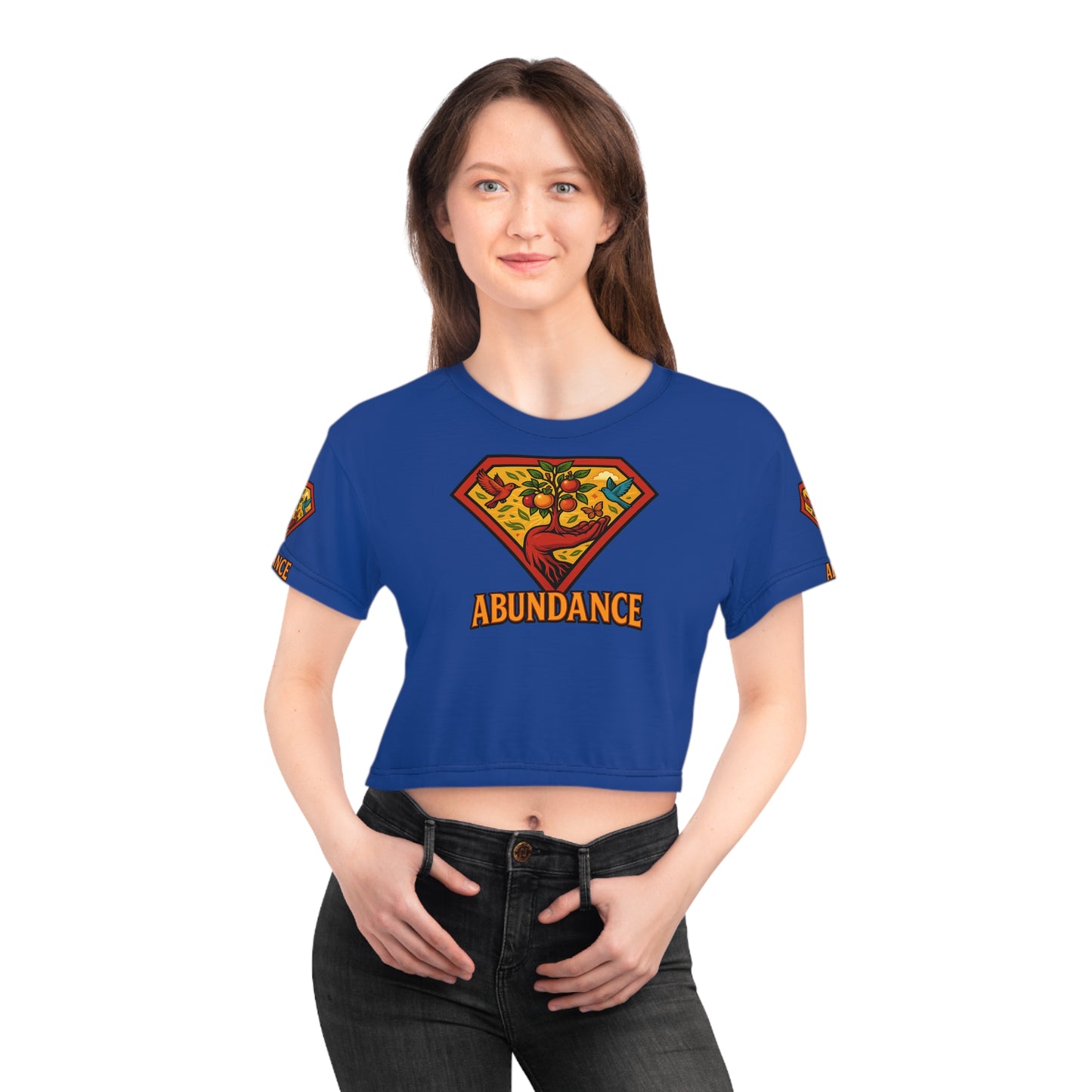 Abundance Vibrant Crop Tee, Superhero Style Shirt, Unique Boho Top, Colorful Summer Wear, Gift for Her, Festival Fashion