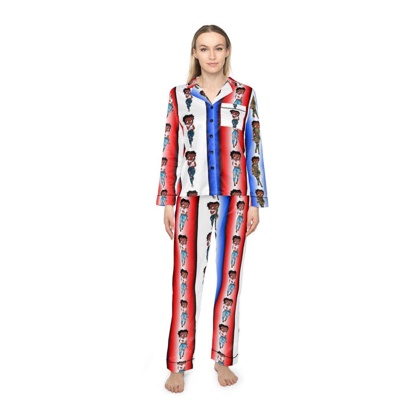 Betty boop red white and blue Women's Satin Pajamas (AOP)
