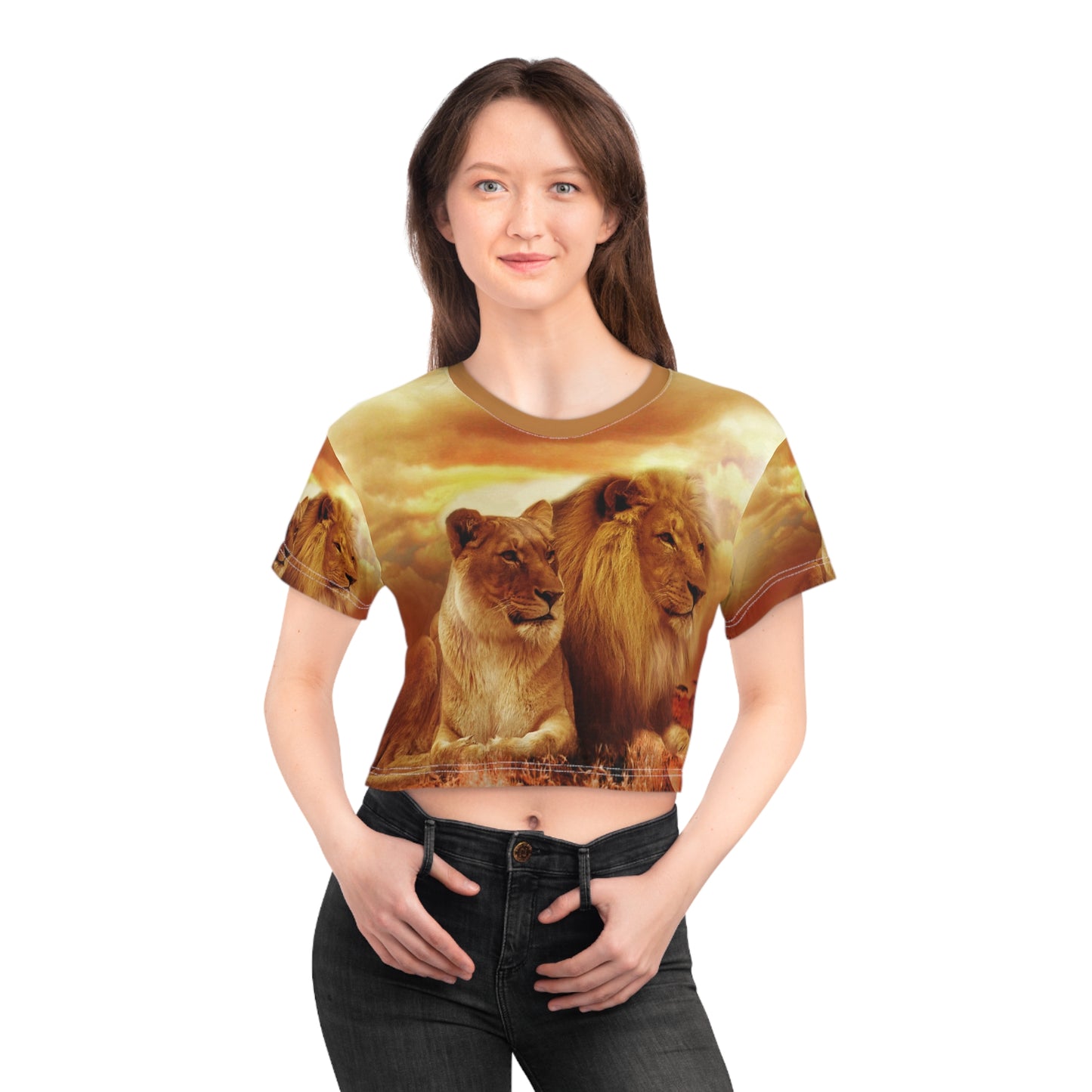 Lion and lioness ,Leo ,AOP Crop Tee