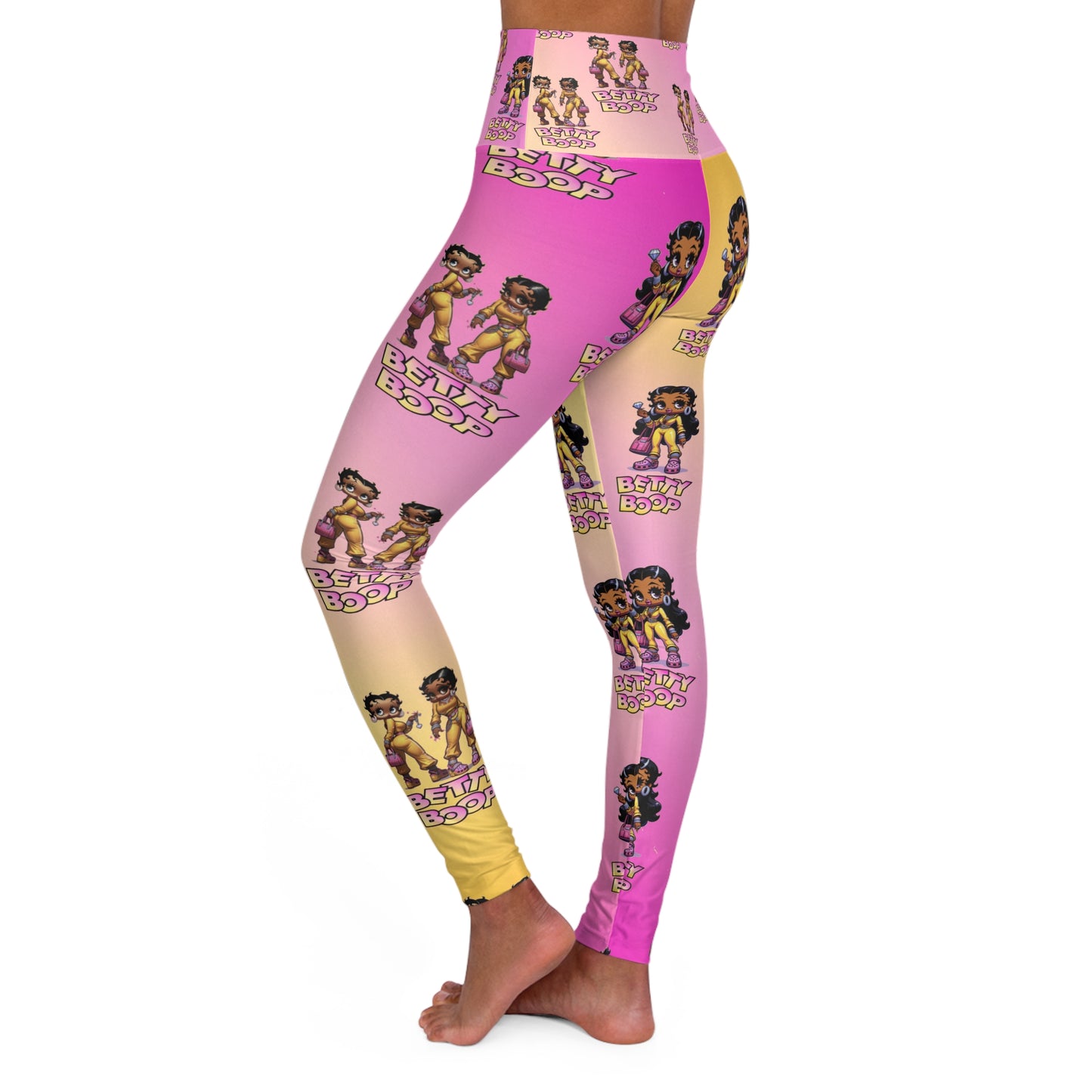 Betty boop pink and yellow High Waisted Yoga Leggings (AOP)