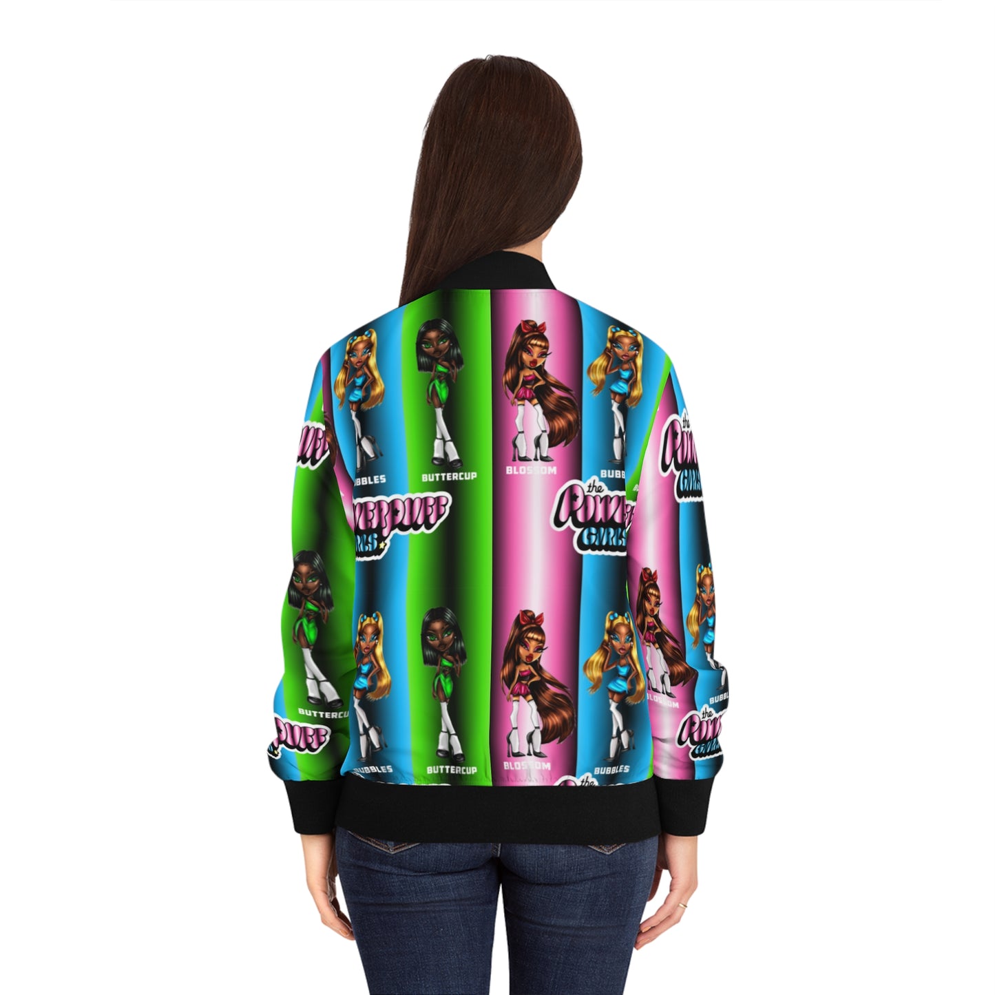 The Powerpuff girls gradient green blue and pink Women's Bomber Jacket (AOP)