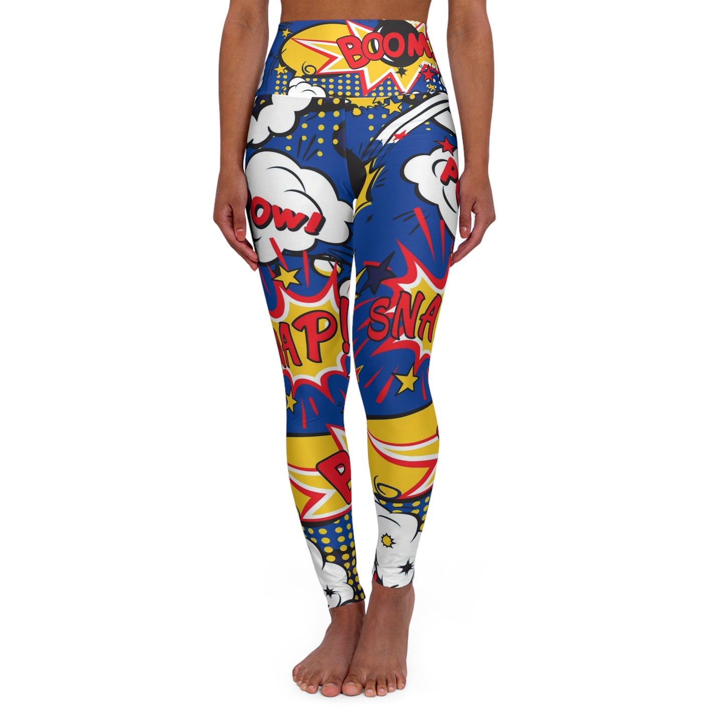 Pow, wow, blue High Waisted Yoga Leggings (AOP)