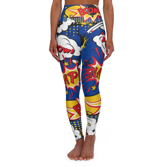 Pow, wow, blue High Waisted Yoga Leggings (AOP)