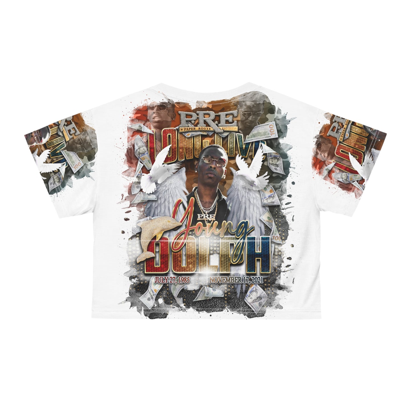 Young Dolph White Crop Tee (AOP)