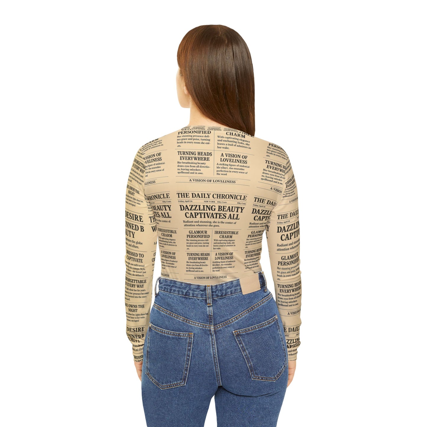 Newspaper sexy Women's Long Sleeve Graphic V-Neck Shirt, Fun Comic Pop Art Top, Casual Wear, Gift for Her, Birthday Tee, Statement Shirt