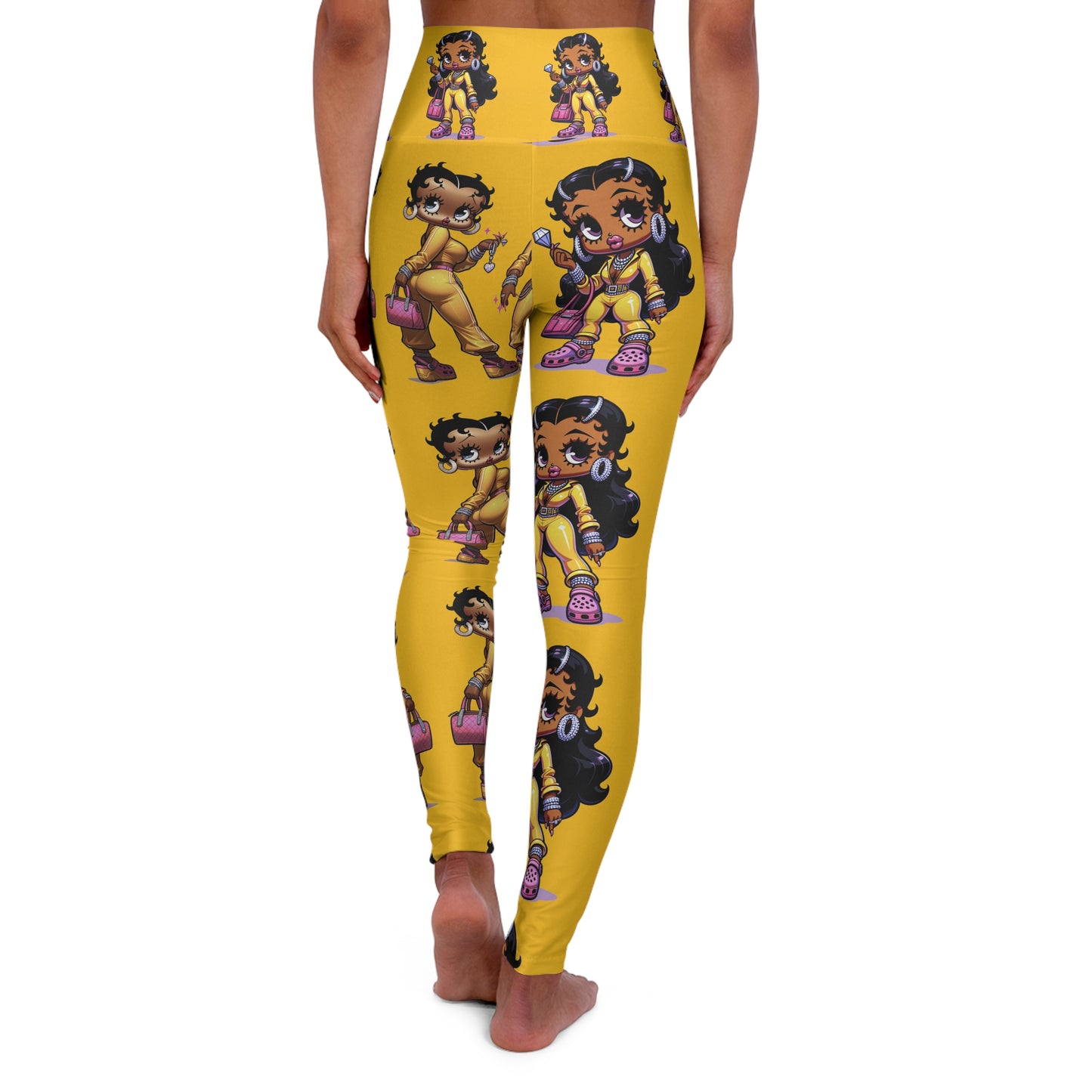 Betty boop yellow and pink High Waisted Yoga Leggings - Fun and Funky Activewear for Fitness, Yoga, Dance, Athleisure, and Everyday Wear