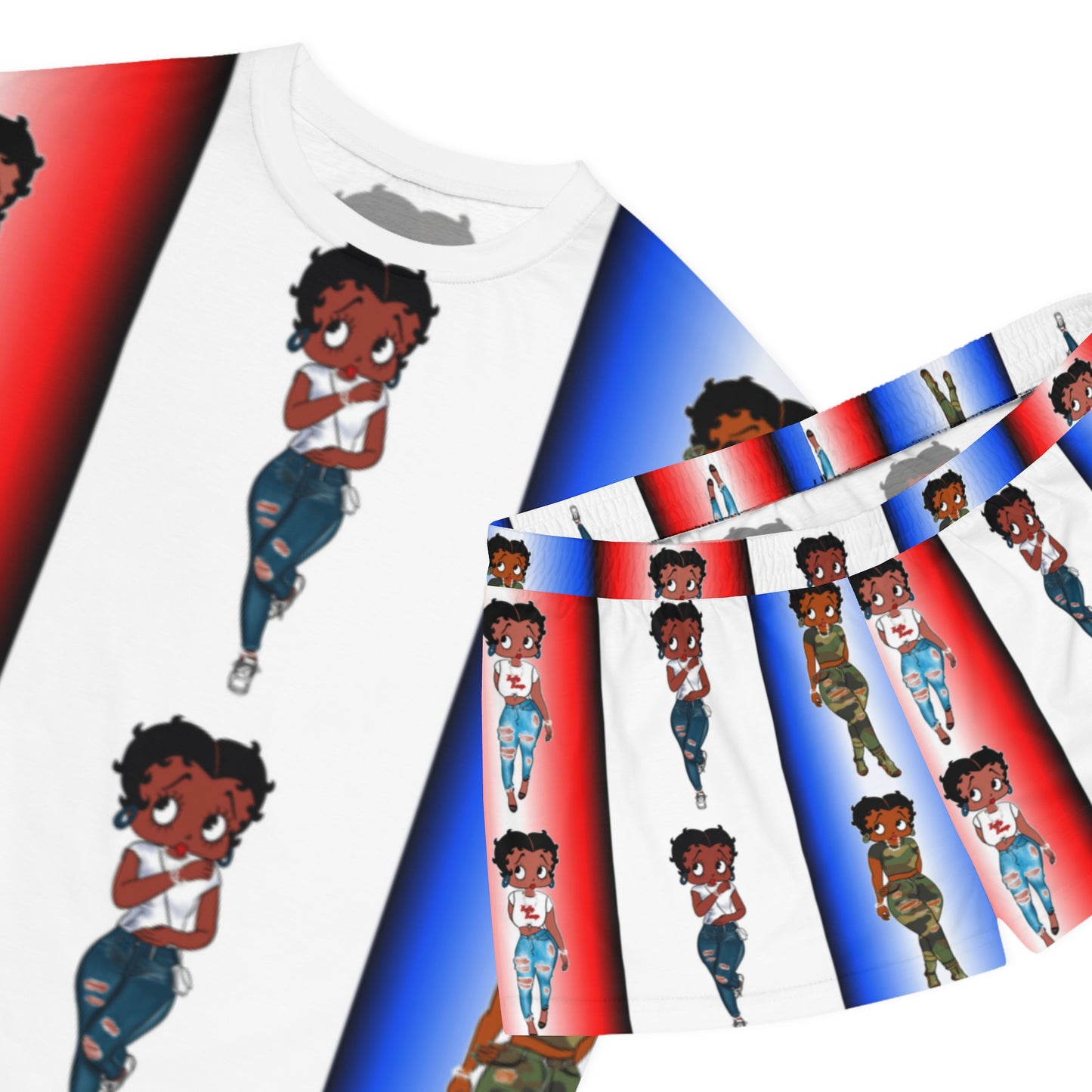 Betty boop red white and blue Women's Short Pajama Set (AOP)
