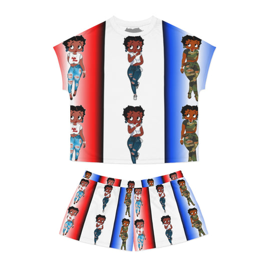 Betty boop red white and blue Women's Short Pajama Set (AOP)