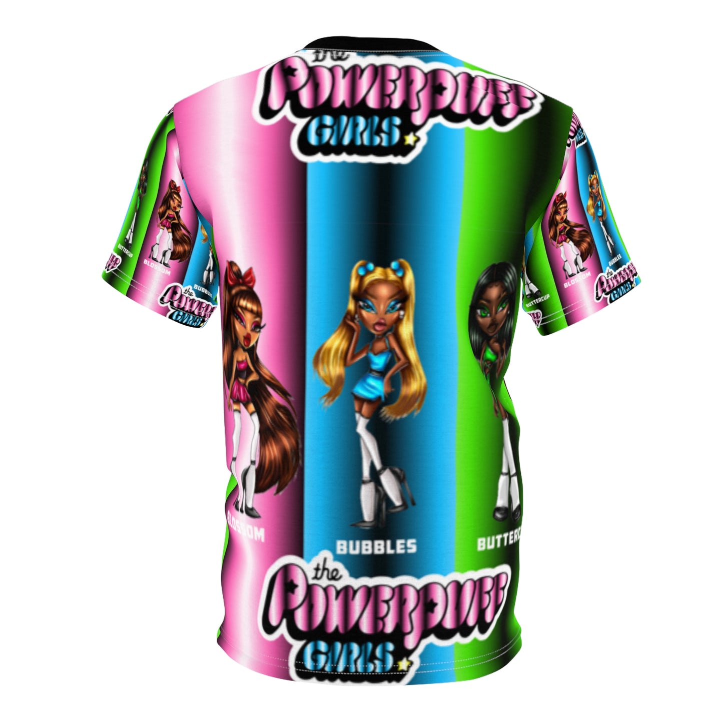 The Powerpuff girls gradient green blue and pink Unisex AOP Cut & Sew Tee