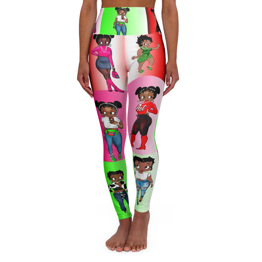 Betty boop pink and neon green High Waisted Yoga Leggings (AOP)
