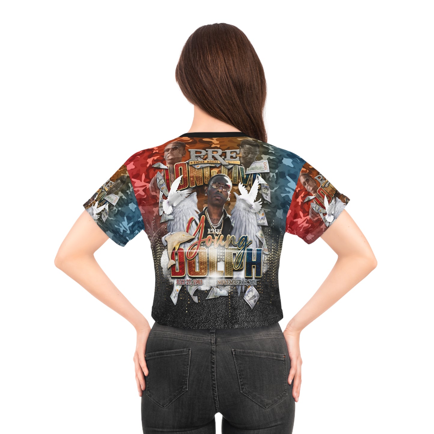 Young Dolph multi-color camouflage  Crop Tee (AOP)