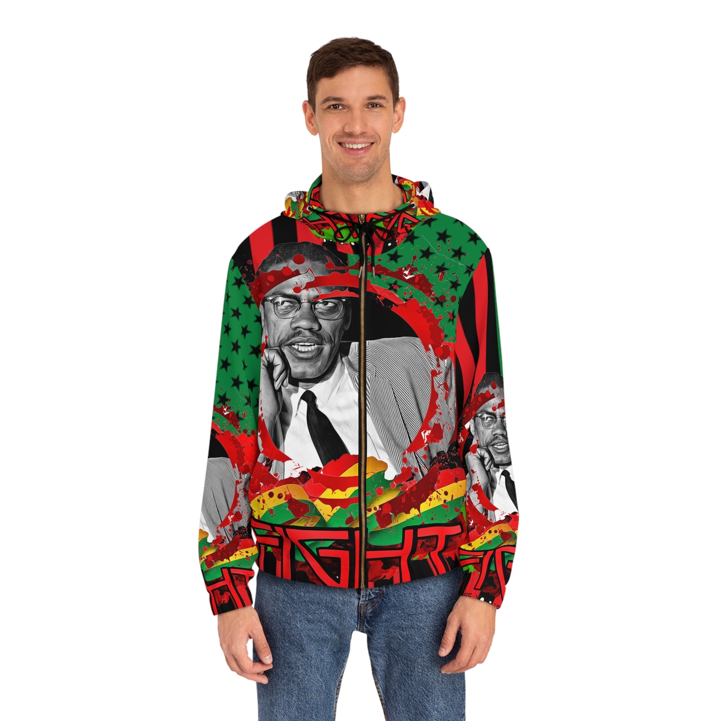 Malcolm x Men's Full-Zip Hoodie (AOP)