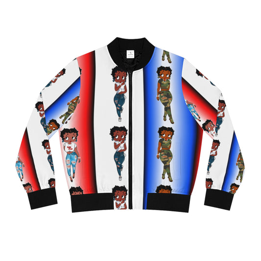 Betty boop red white and blue Women's Bomber Jacket (AOP)