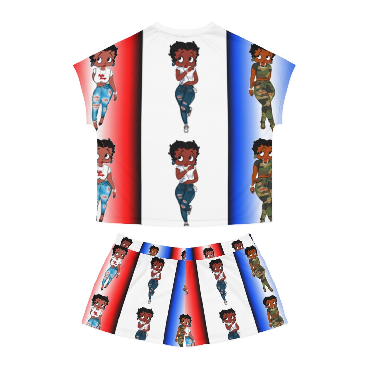 Betty boop red white and blue Women's Short Pajama Set (AOP)