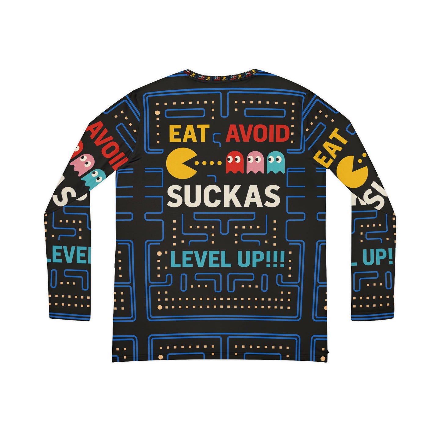 Eat, avoid suckers, level up Women's Long Sleeve Graphic V-Neck Shirt, Fun Comic Pop Art Top, Casual Wear, Gift for Her, Birthday Tee, Statement Shirt