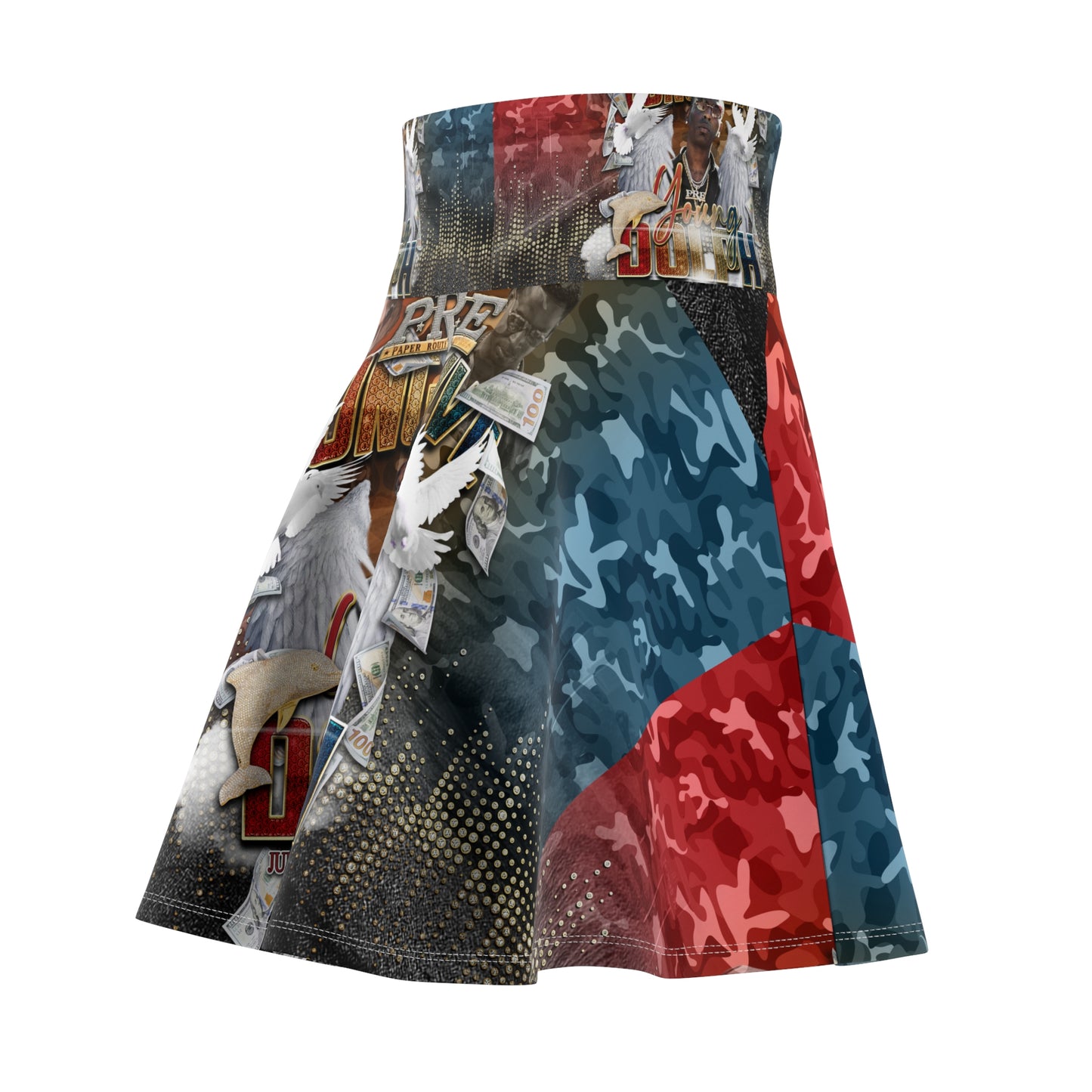 Young Dolph multi-color camouflage Women's Skater Skirt (AOP)