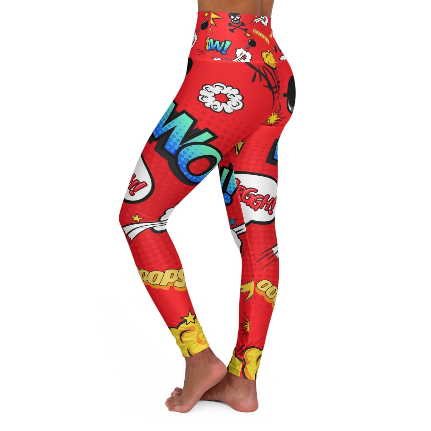 Wow, pow, red High Waisted Yoga Leggings (AOP)