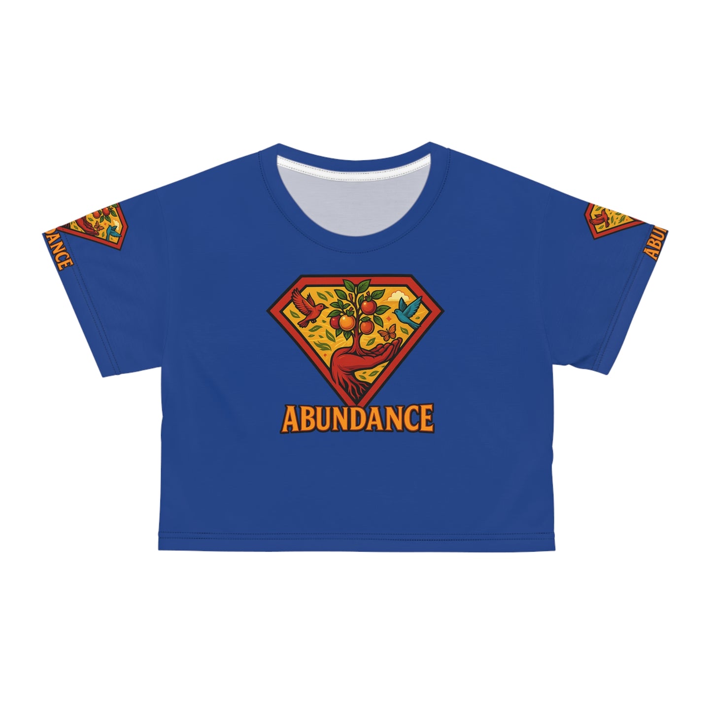 Abundance Vibrant Crop Tee, Superhero Style Shirt, Unique Boho Top, Colorful Summer Wear, Gift for Her, Festival Fashion