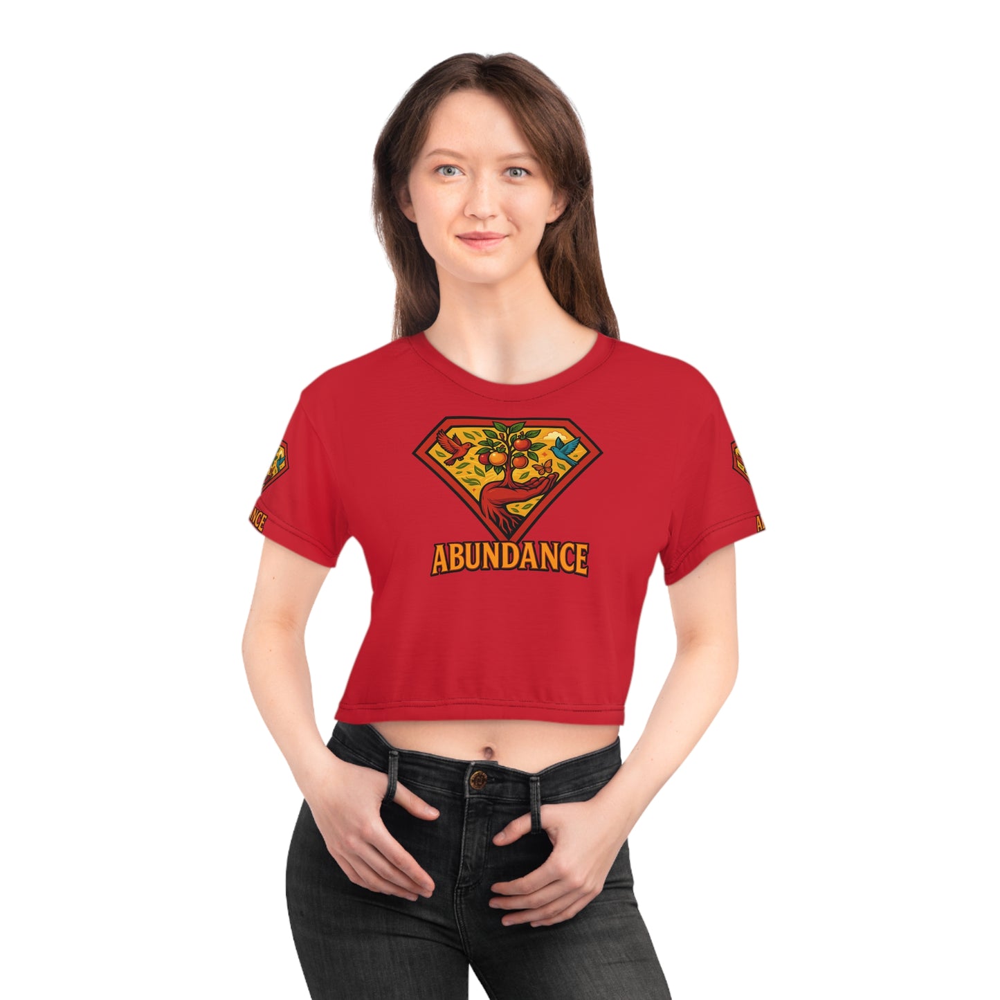 Abundance Vibrant Crop Tee, Superhero Style Shirt, Unique Boho Top, Colorful Summer Wear, Gift for Her, Festival Fashion