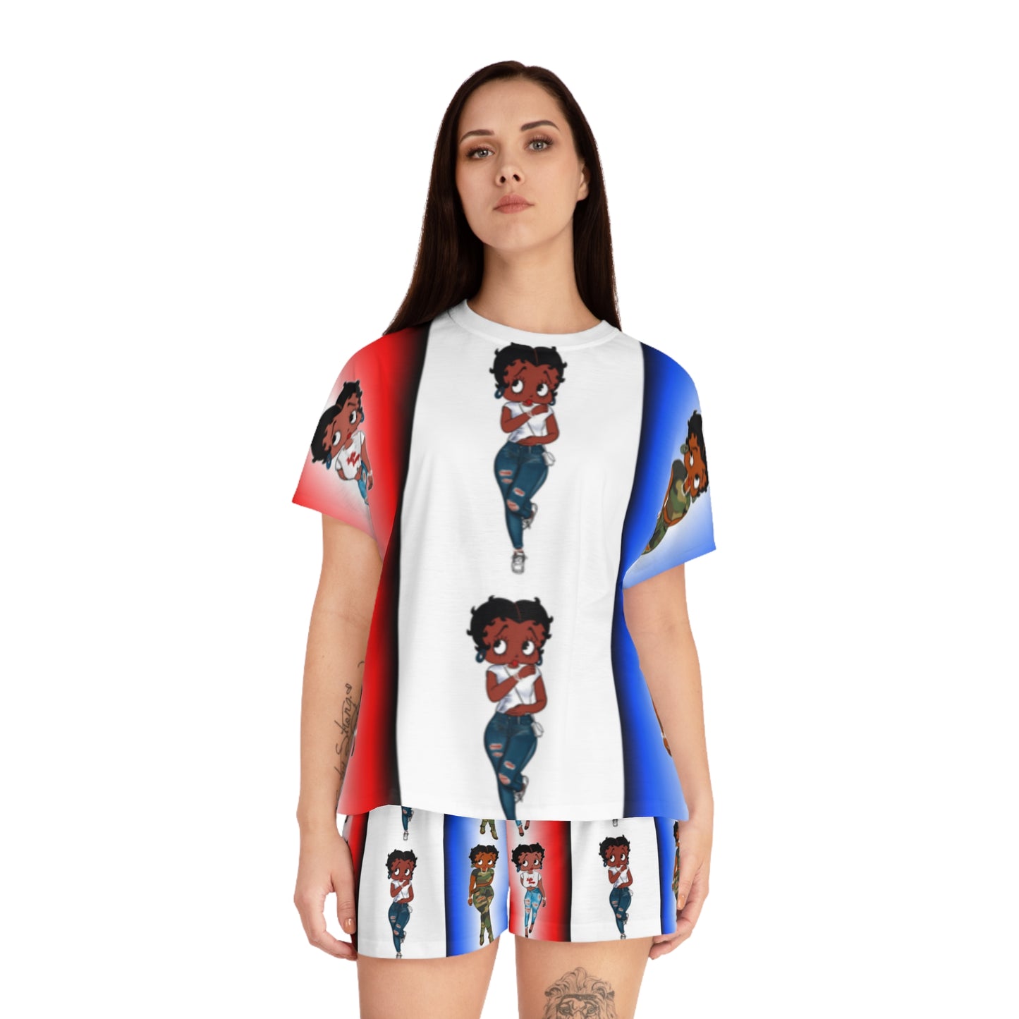Betty boop red white and blue Women's Short Pajama Set (AOP)