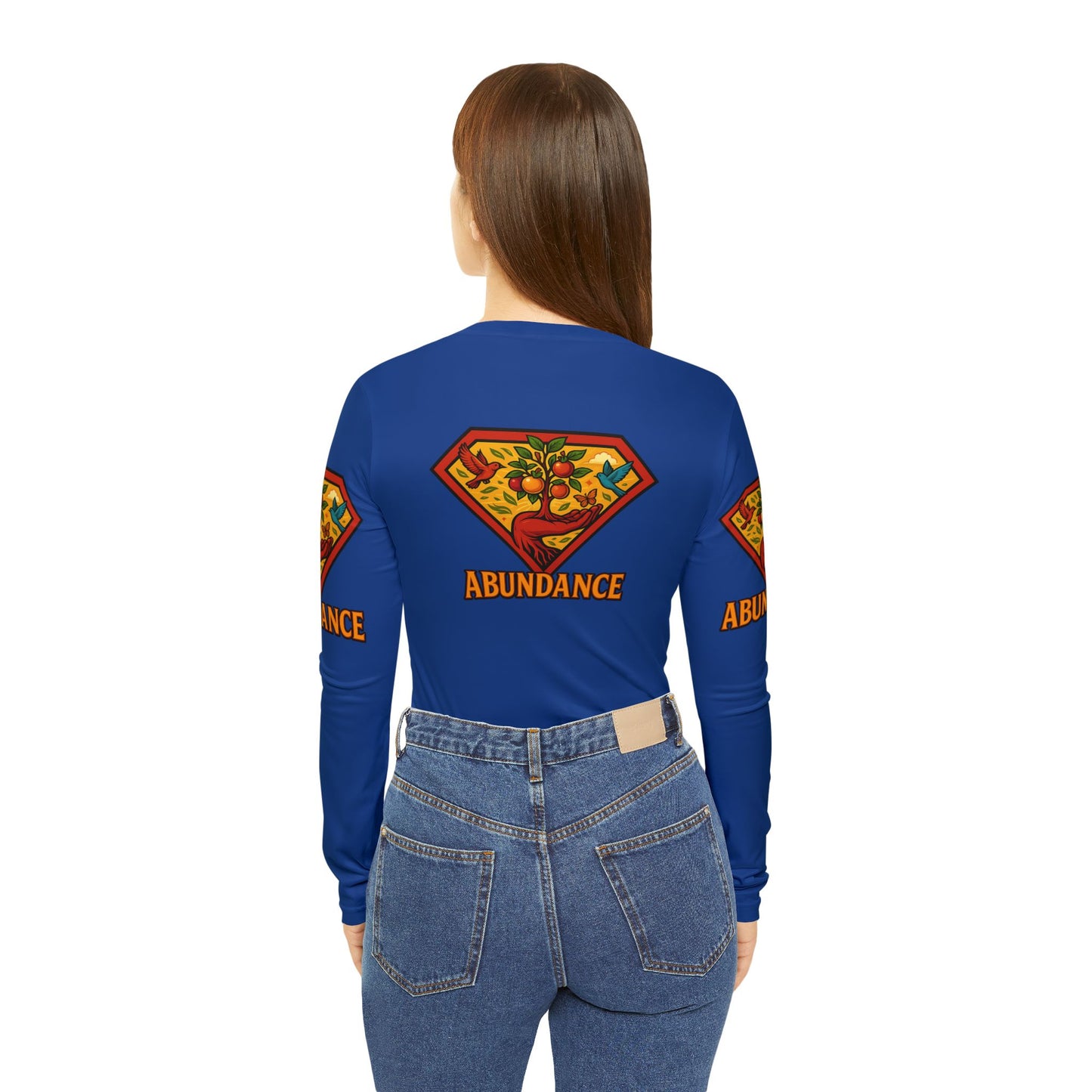 Abundance Long Sleeve V-neck Shirt, Rainbow Vibe Top, Gift for Her, Boho Style Apparel, Positive Energy Wear, Colorful Everyday Fashion