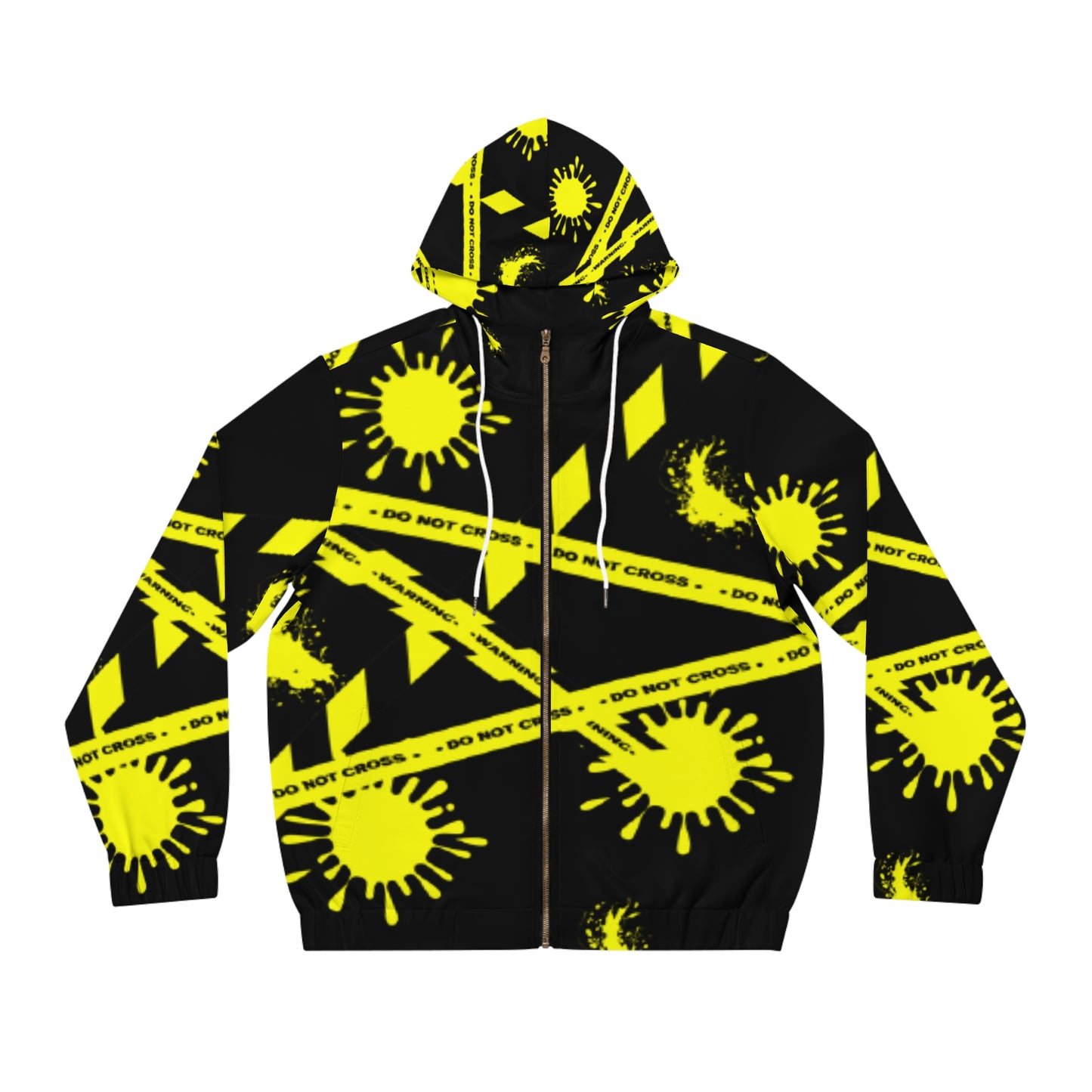 Caution ,do not cross ,black and yellow Men's Full-Zip Hoodie (AOP)