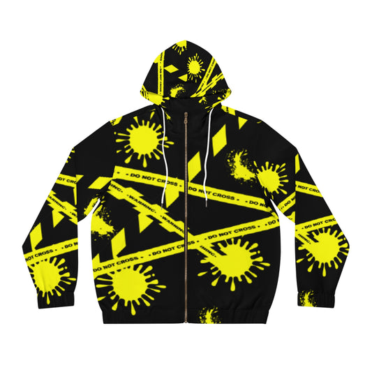 Caution ,do not cross ,black and yellow Men's Full-Zip Hoodie (AOP)