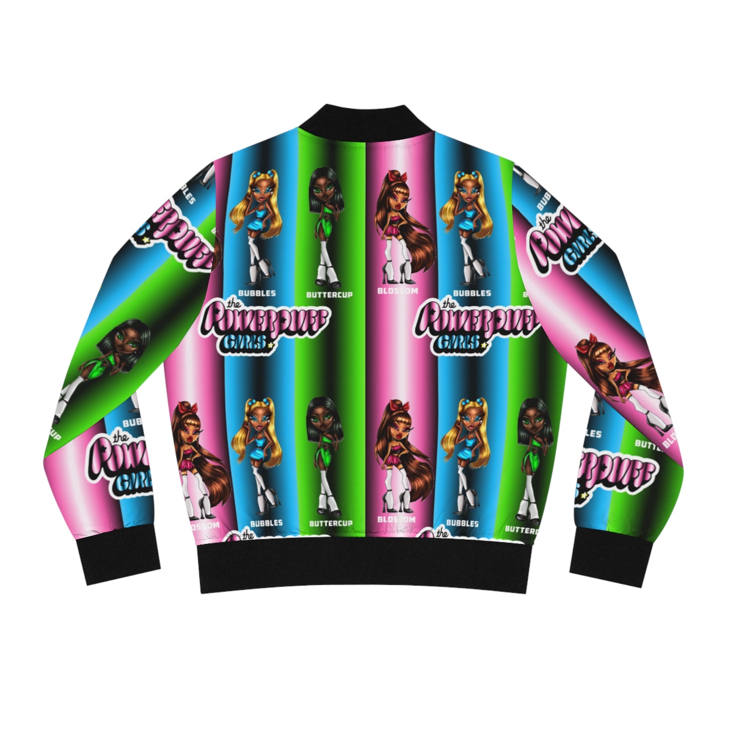 The Powerpuff girls gradient green blue and pink Women's Bomber Jacket (AOP)