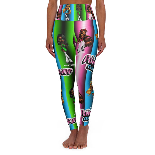 The Powerpuff girls gradient green blue and pink High Waisted Yoga Leggings