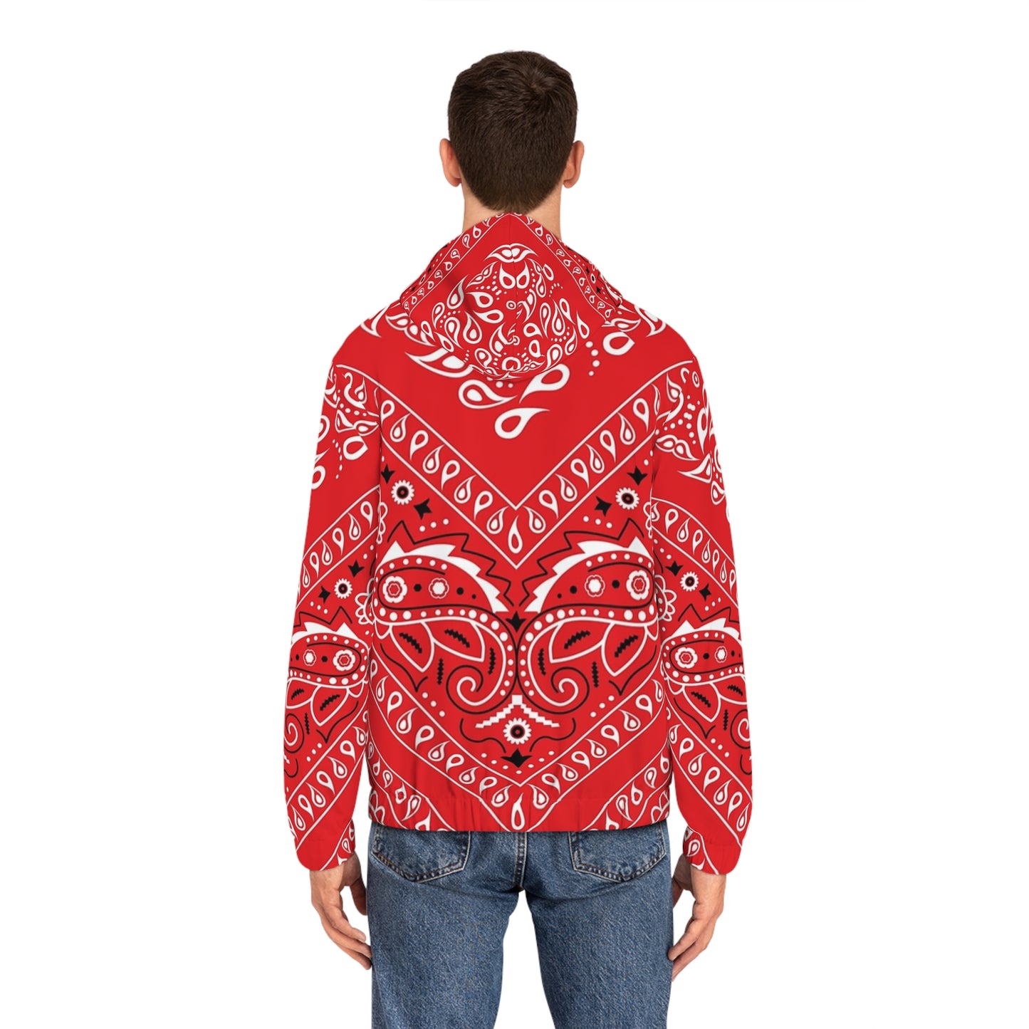 Bandana red Men's Full-Zip Hoodie (AOP)